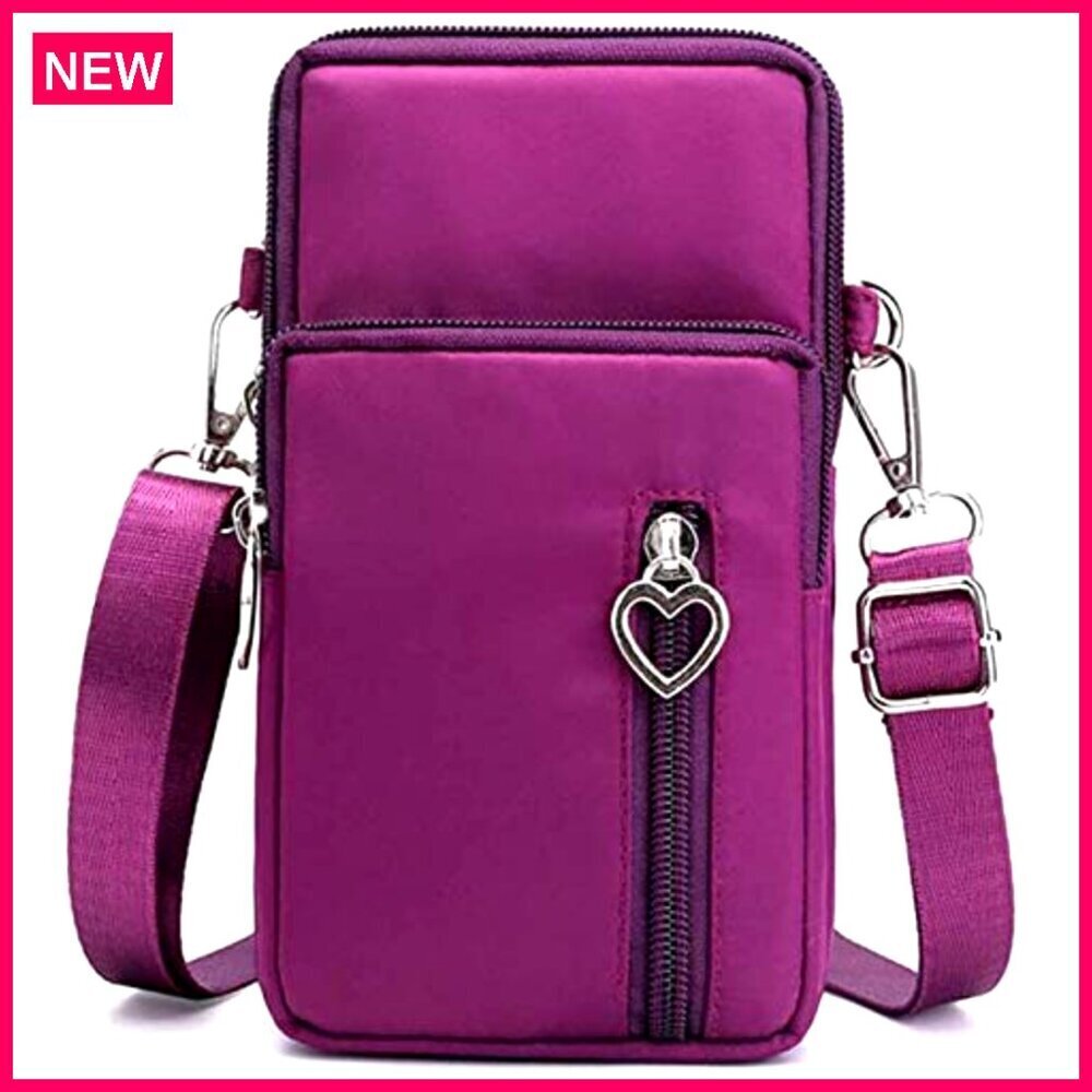 Small Crossbody Phone Purse with Adjustable Strap, 4 Zipper Pockets, Nylon
